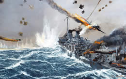 イラスト 神風攻撃を受けるアメリカ駆逐艦ラフェイ サムネイル